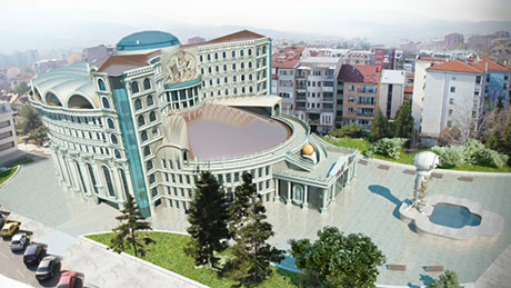 Ова е само една идеја за идниот изглед на Универзална сала, во духот на “Скопје 2014“. Но, официјално се демантира дека новиот изглед ќе биде во барок