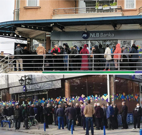 Најзагрозената категорија - старите, се туткаат во редици пред банките (слики од Скопје и Тетово)